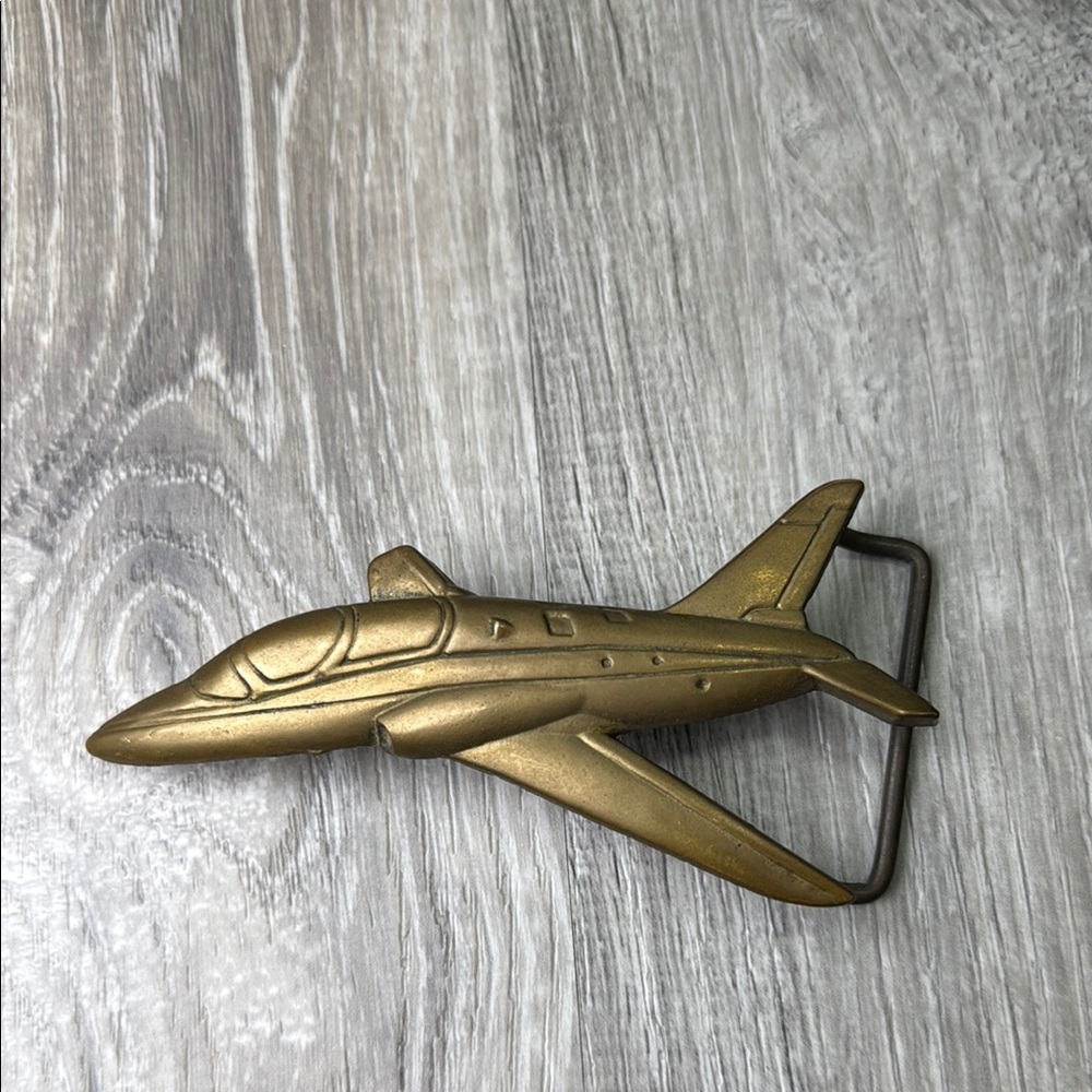 Solid Brass Belt Buckle Jet Plane - image 1